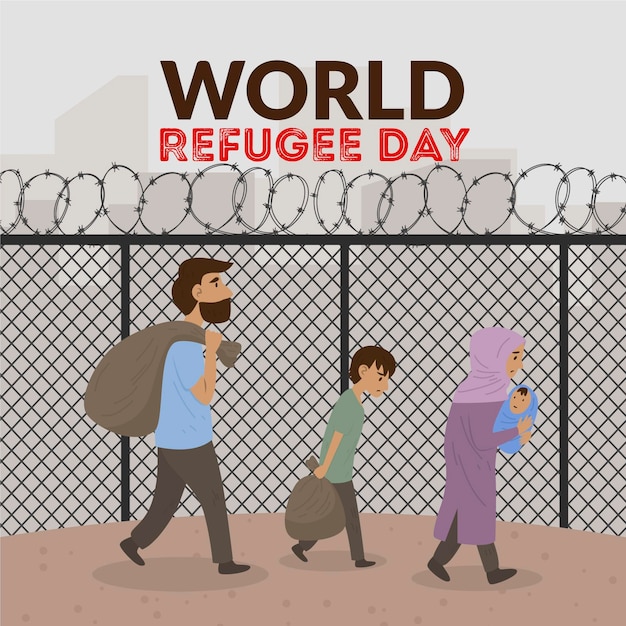 Free Vector world refugee day drawing illustration