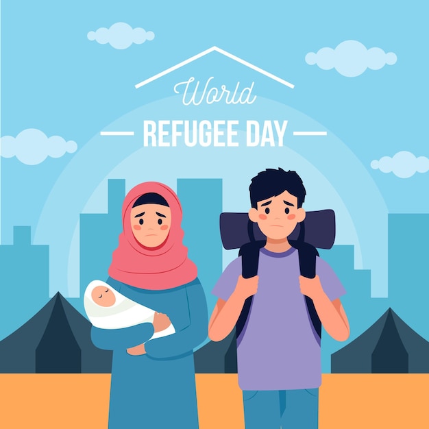 World refugee day in flat design