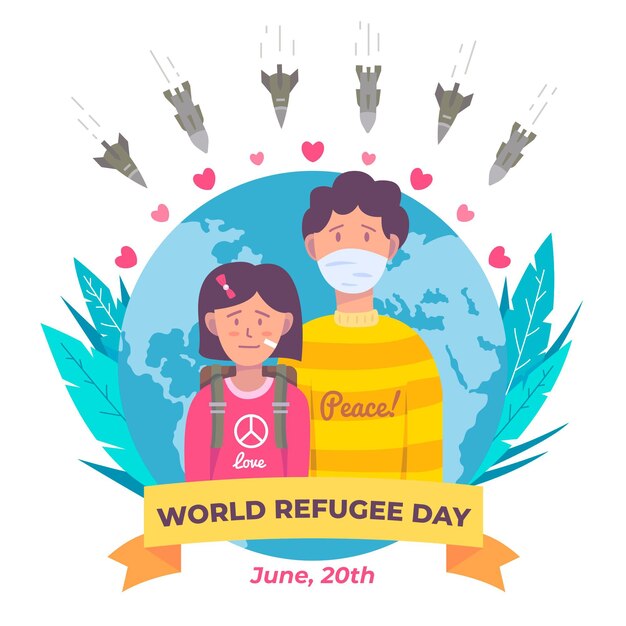 World refugee day with people and planet