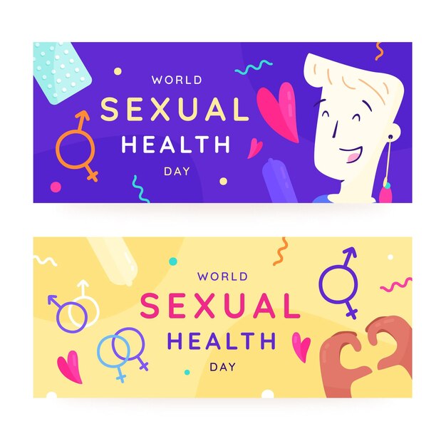 World sexual health day horizontal banners set