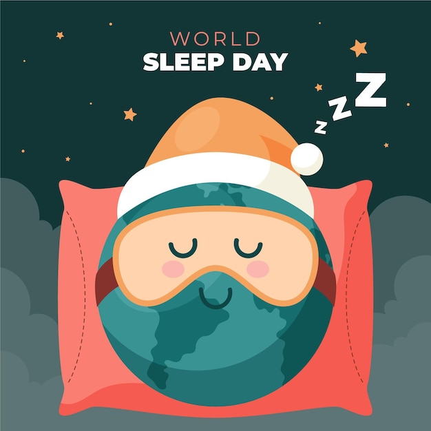 Free Vector world sleep day illustration with sleeping planet wearing mask