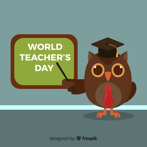 Free Vector world teacher's day background with owl and blackboard