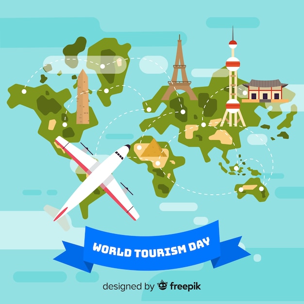 Free Vector world tourism day background with world and monuments