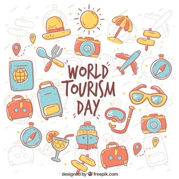 World tourism day, hand-drawn items