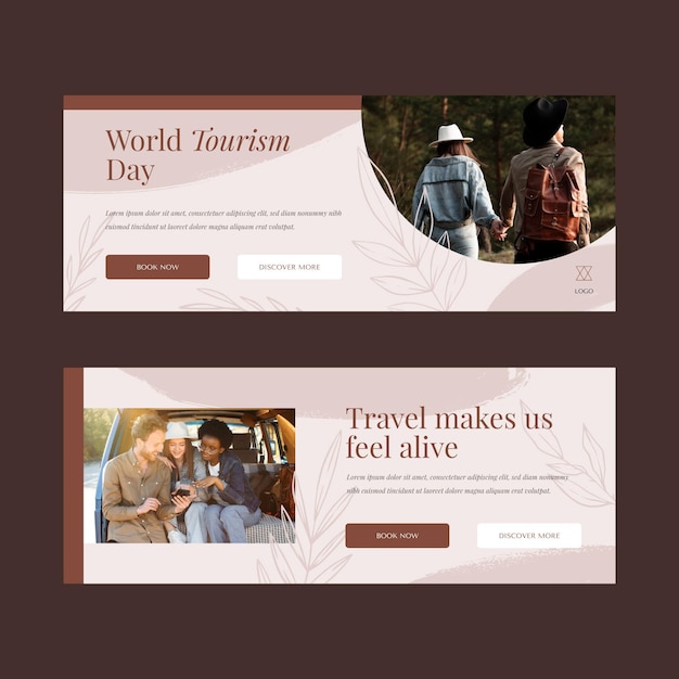 World tourism day horizontal banners set with photo