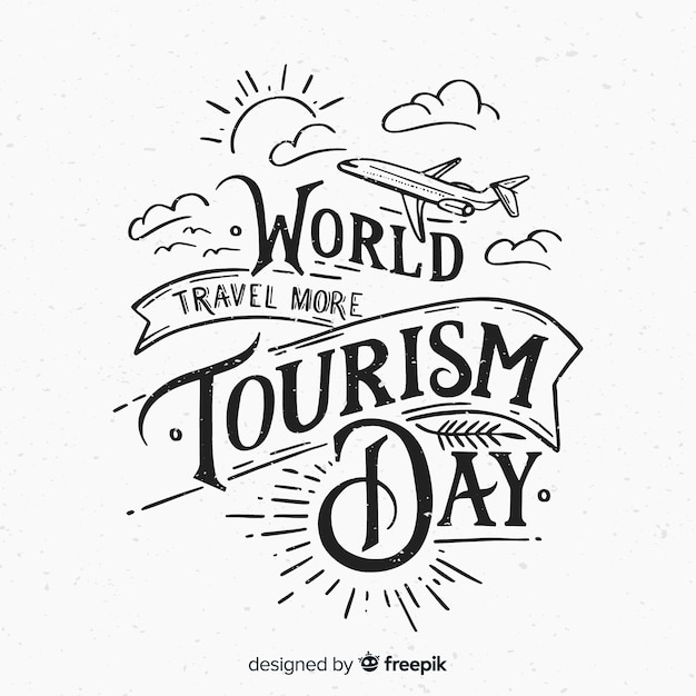 Free vector world tourism day lettering background