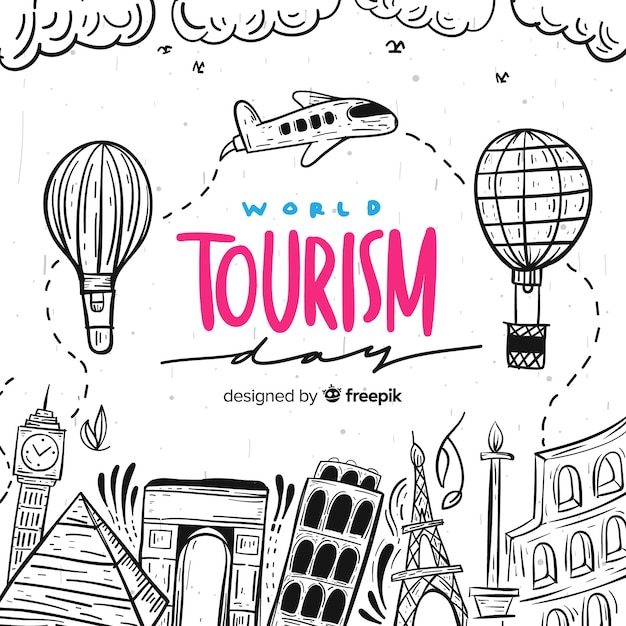 Free Vector world tourism day lettering background