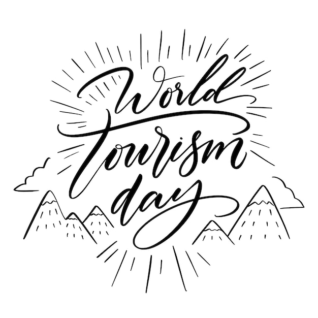 Free Vector world tourism day lettering with mountains