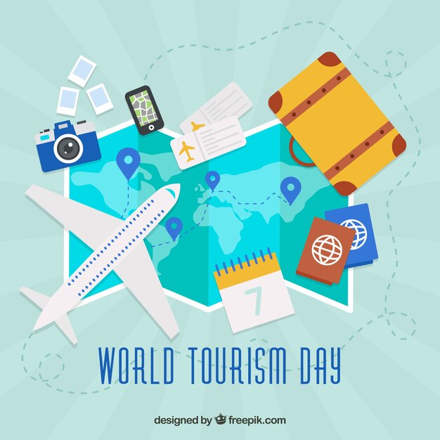 World tourism day, a plane on a map