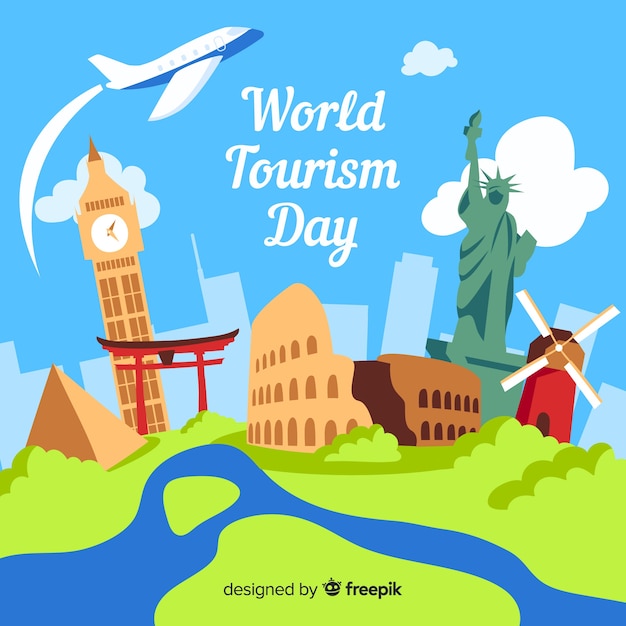 World tourism day with landmarks