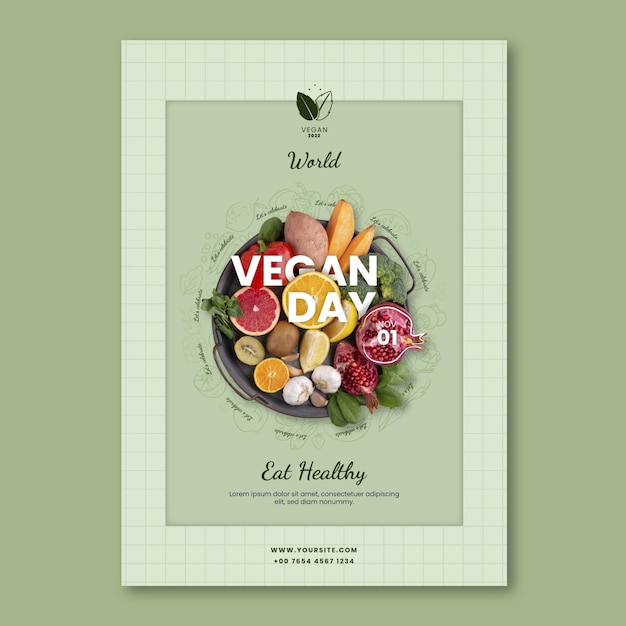 Free Vector world vegan day vertical poster template