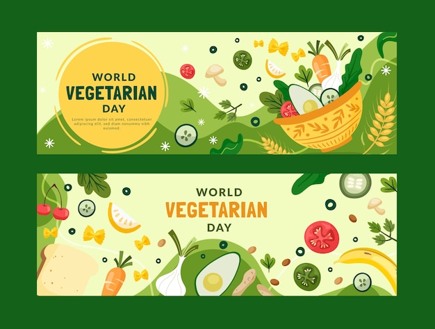 World vegetarian day hand drawn flat horizontal banner