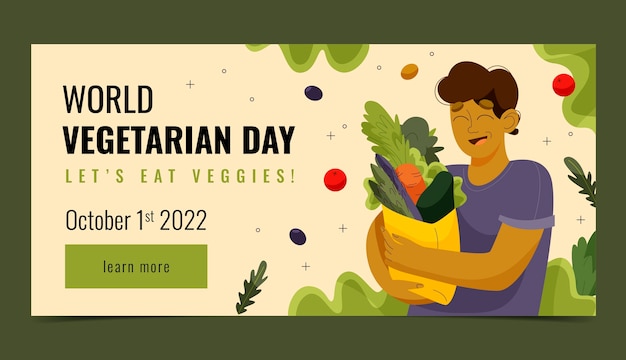 World vegetarian day hand drawn flat horizontal banner