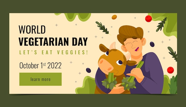 Free Vector world vegetarian day hand drawn flat horizontal banner