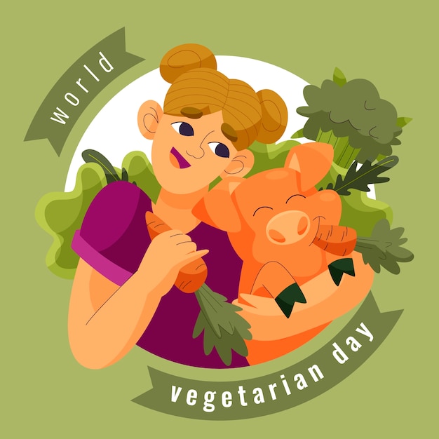 World vegetarian day hand drawn flat illustration