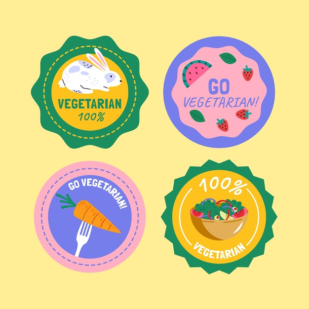 World vegetarian day hand drawn flat label collection