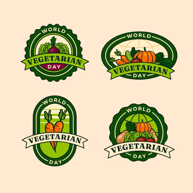 World vegetarian day hand drawn labels collection