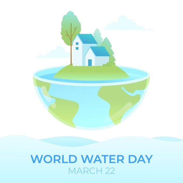 World water day illustration with planet and houses