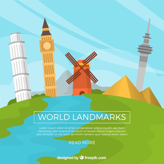 Free Vector world with landmarks in flat style