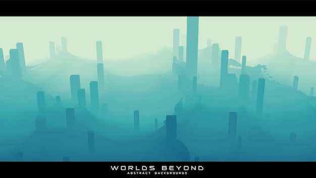 Free Vector worlds beyond abstract scifi city landscapes vector beautiful misty fog over futuristic town abstract gradient urban landscape background colorful waves