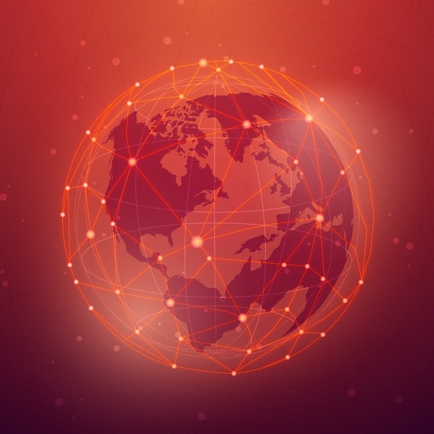 Free Vector worldwide connection red background illustration vector