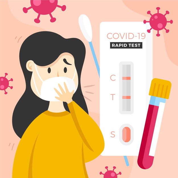 Worried woman and covid-19 rapid test