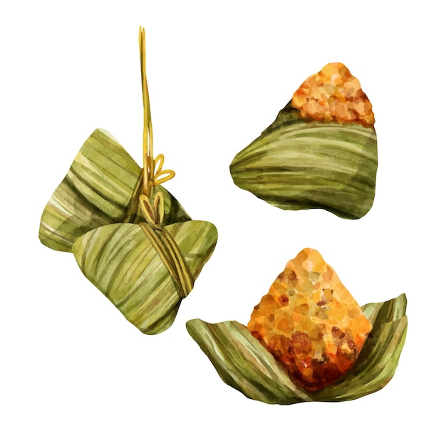 Free Vector wrapping a dragon boat's zongzi watercolour