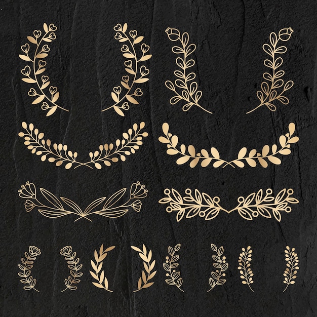 Wreath vector gold floral luxury style set