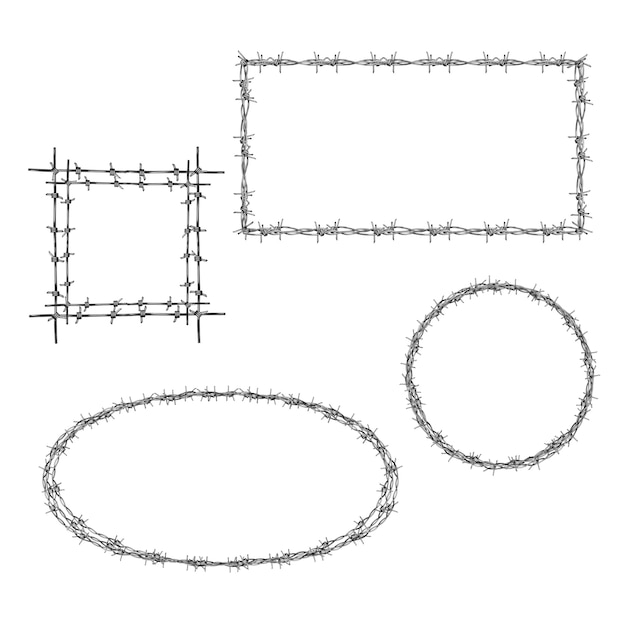 Free Vector wreathed with barbed wire rectangle, square and round frames 