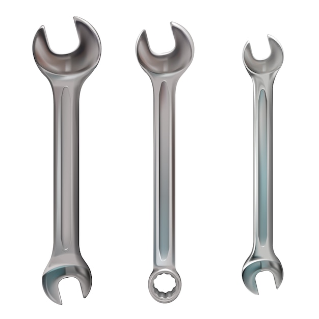 Wrench illustration of realistic 3D metallic mechanic tool. 