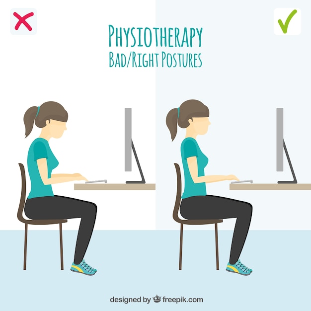 Free vector wrong and right posture in front of the computer