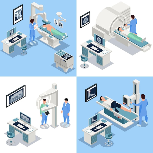 Free Vector x-ray isometric concept icons set with healthcare equipment symbols isolated vector illustration