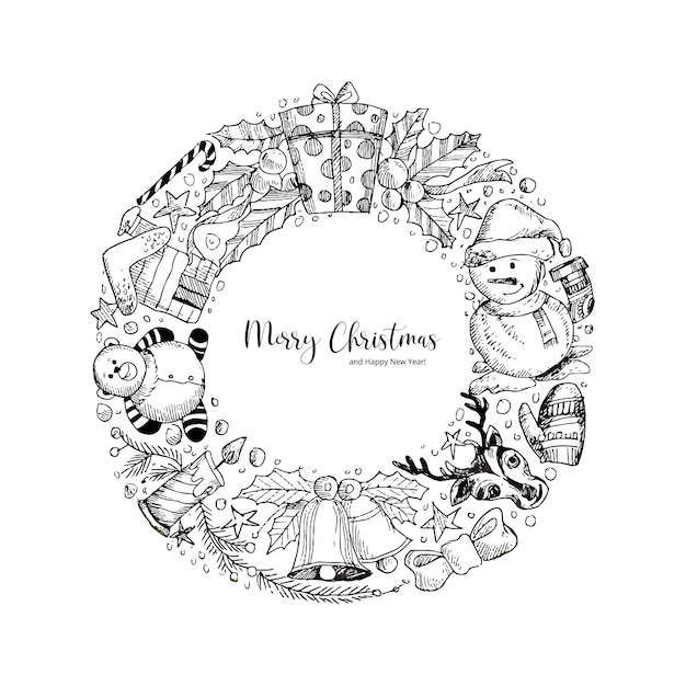 Free Vector x9hand draw circular christmas elements sketch holiday card background