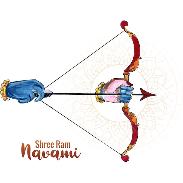 Free Vector x9illustration of bow and arrow in shree ram navami festival of india card design