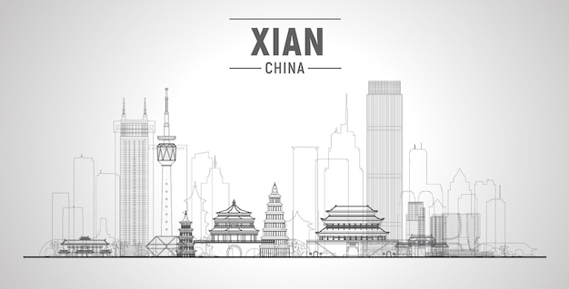 Xian line Skyline China  Vector illustration Business travel and tourism concept with modern buildings Image for presentation banner website