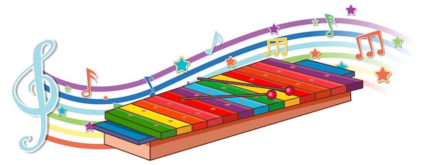 Xylophone with melody symbols on rainbow wave