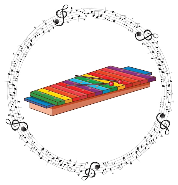 Free vector a xylophone with musical notes on white background