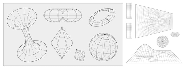 Free Vector y2k monochrome grid abstract shape and surface