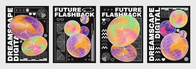 Free Vector y2k retro style poster and cover design template