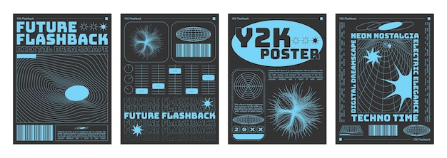 Free vector y2k style poster design template set