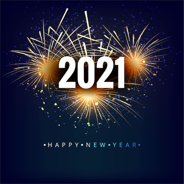 The year 2021 displayed with fireworks  background