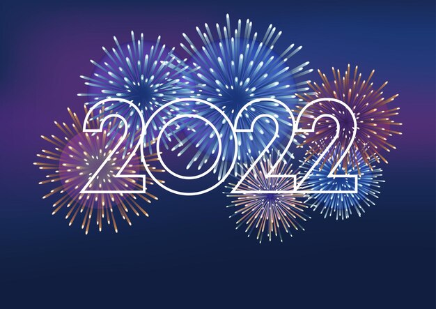 The year 2022 logo and fireworks with text space on a dark background celebrating the new year