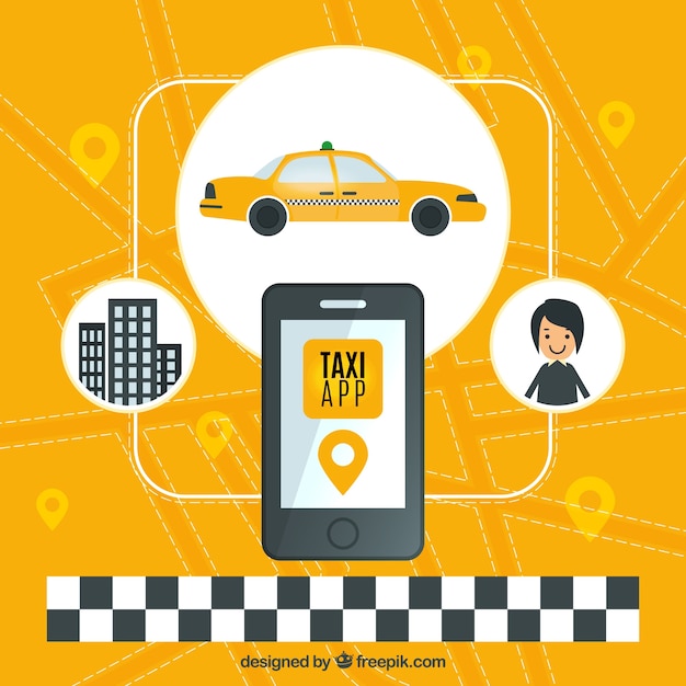 Free Vector yellow background of taxi application 