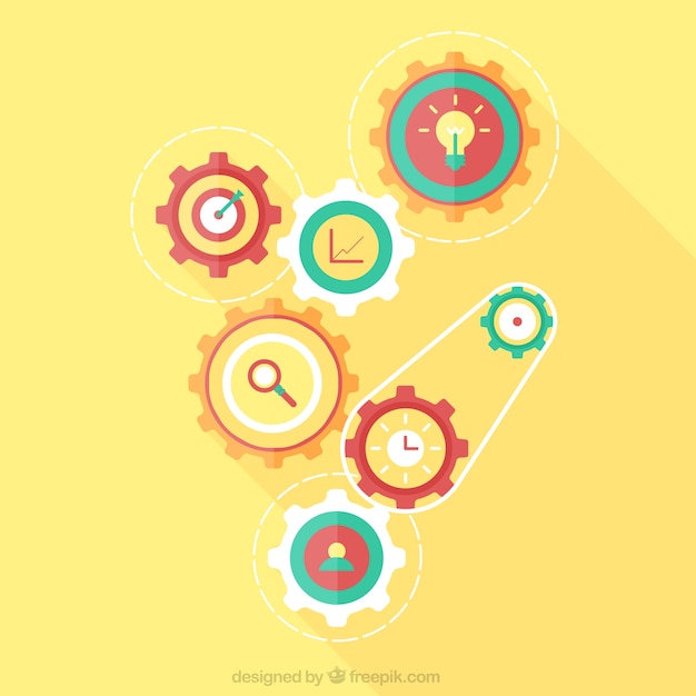 Free Vector yellow background with gears in flat design