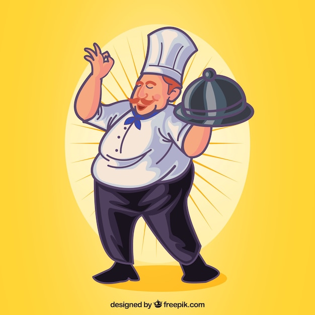 Free Vector yellow background with hand drawn chef character