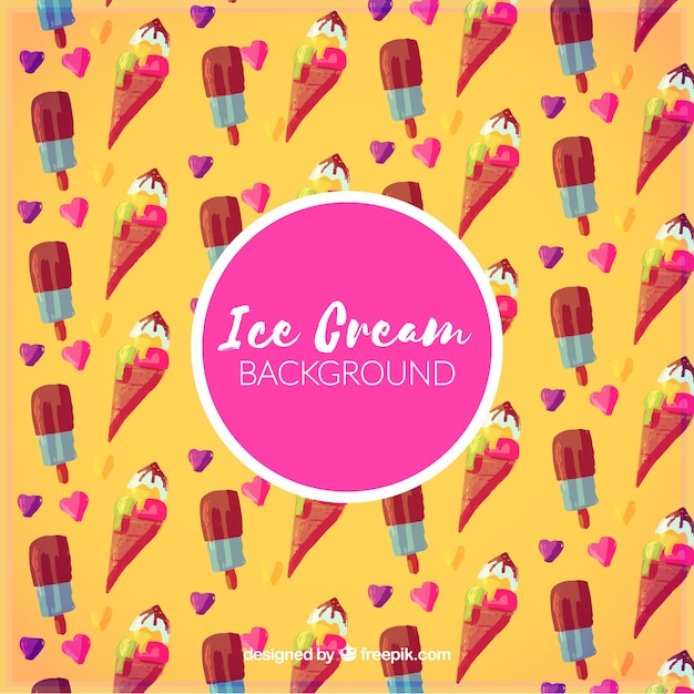 Free Vector yellow background with watercolor ice cream