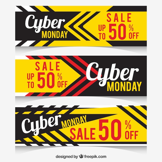 Yellow and black cyber monday banners