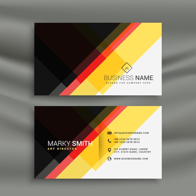 Yellow, black and red geometric business card