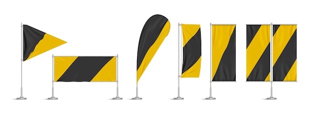 Free vector yellow and black vinyl flags and banners on pole