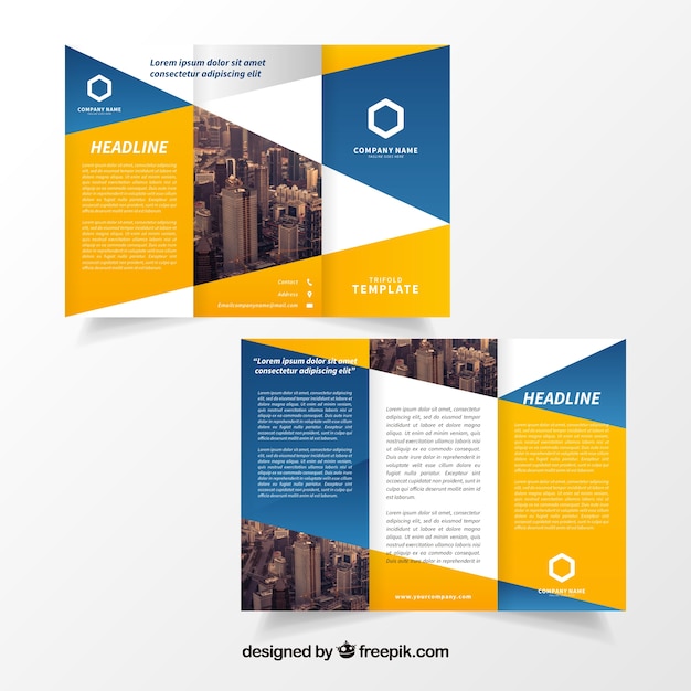 Yellow and blue trifold brochure template